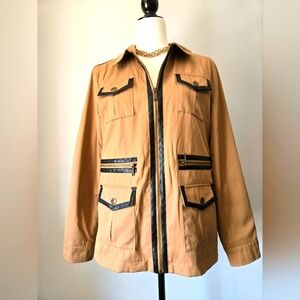 KARL LAGERGELD Tan Utility Jacket with Black Trim. Size Small